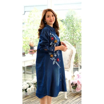 Generic Women's Casual Denim Full sleeve Dress (Blue)