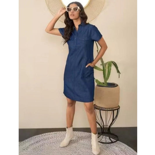Generic Women's Casual Denim Half Sleeves Dress (Blue)