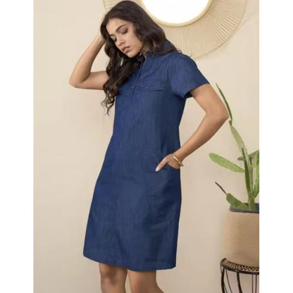 Generic Women's Casual Denim Half Sleeves Dress (Blue)