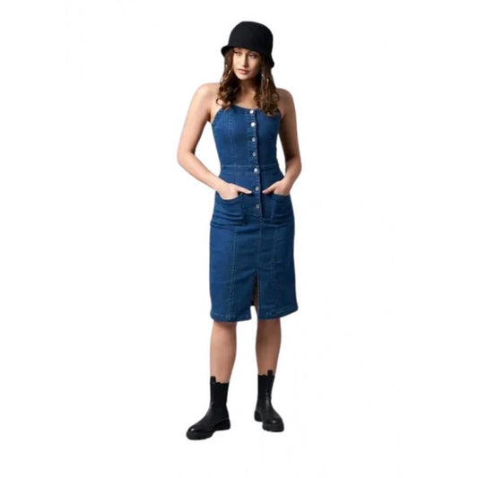 Generic Women's Casual Denim Sleeveless Dress (Blue)