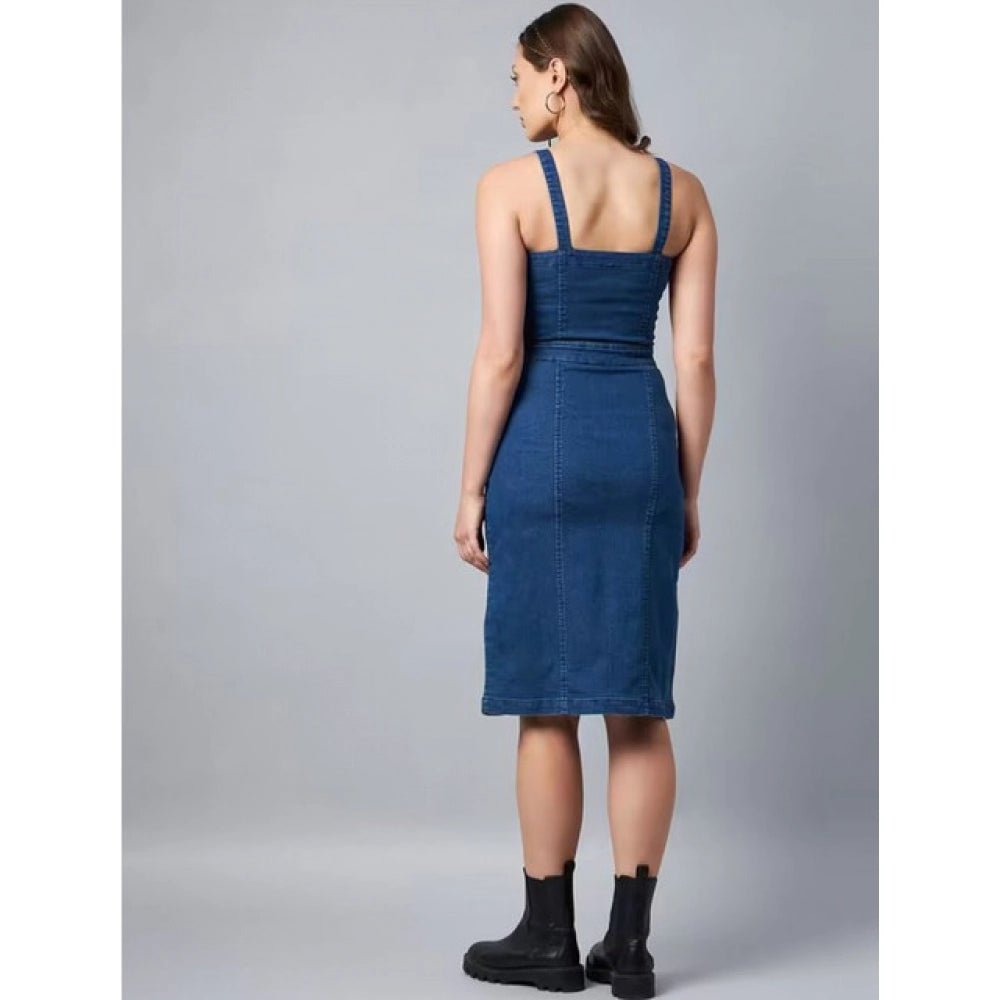 Generic Women's Casual Denim Sleeveless Dress (Blue)
