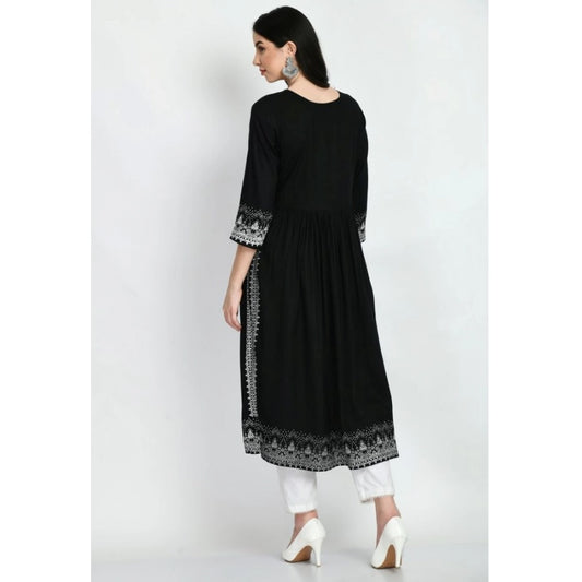 Generic Women's Casual Rayon 3-4th Sleeves Kurti (Black)