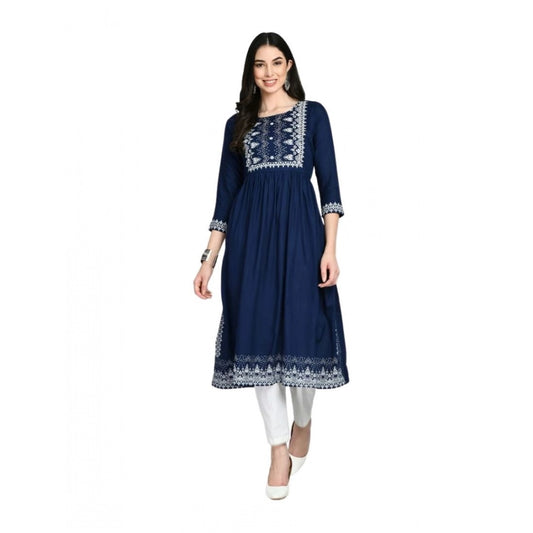 Generic Women's Casual Rayon 3-4th Sleeves Kurti (Blue)