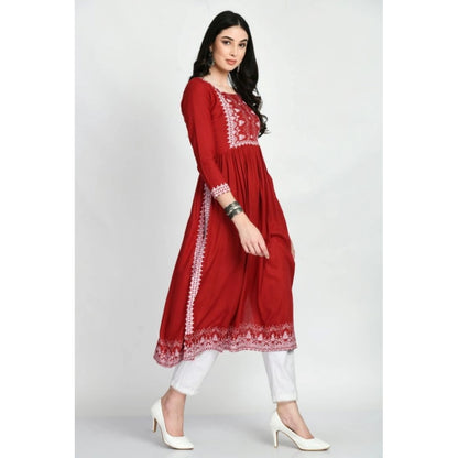 Generic Women's Casual Rayon 3-4th Sleeves Kurti (Maroon)