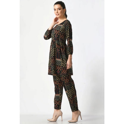 Generic Women's Casual Crepe 3-4th Sleeves Cord Set (Black)