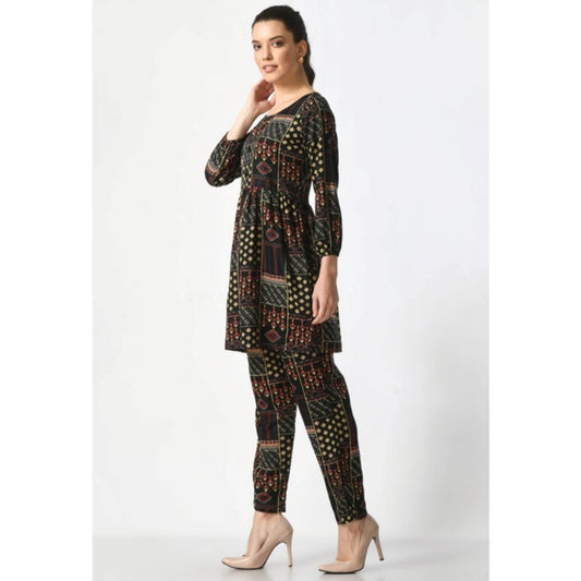 Generic Women's Casual Crepe 3-4th Sleeves Cord Set (Black)