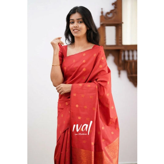 Generic Women's Soft Lichi Silk Printed Saree With Unstitched Blouse 5.5Mtr (Red)