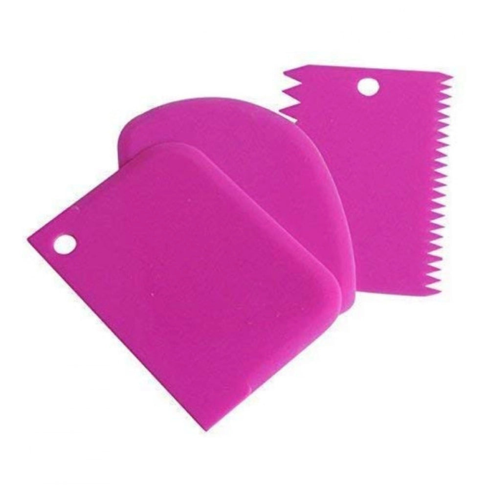 Generic Pack of 5_Plastic Dough And Cake Scraper Set – 3 Pieces (Color: Assorted))