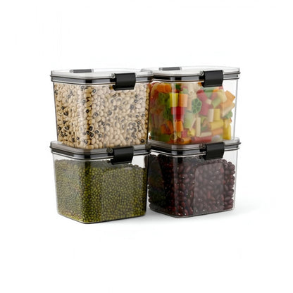 Generic Plastic 4-Pcs Set Square Shape Kitchen Storage Container (Multicolor)