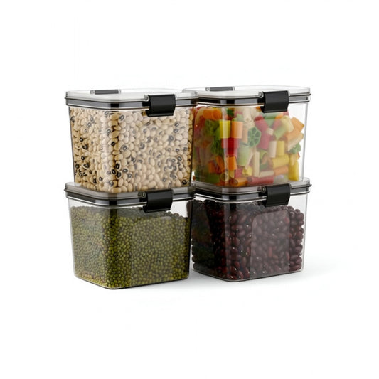 Generic Plastic 4-Pcs Set Square Shape Kitchen Storage Container (Multicolor)