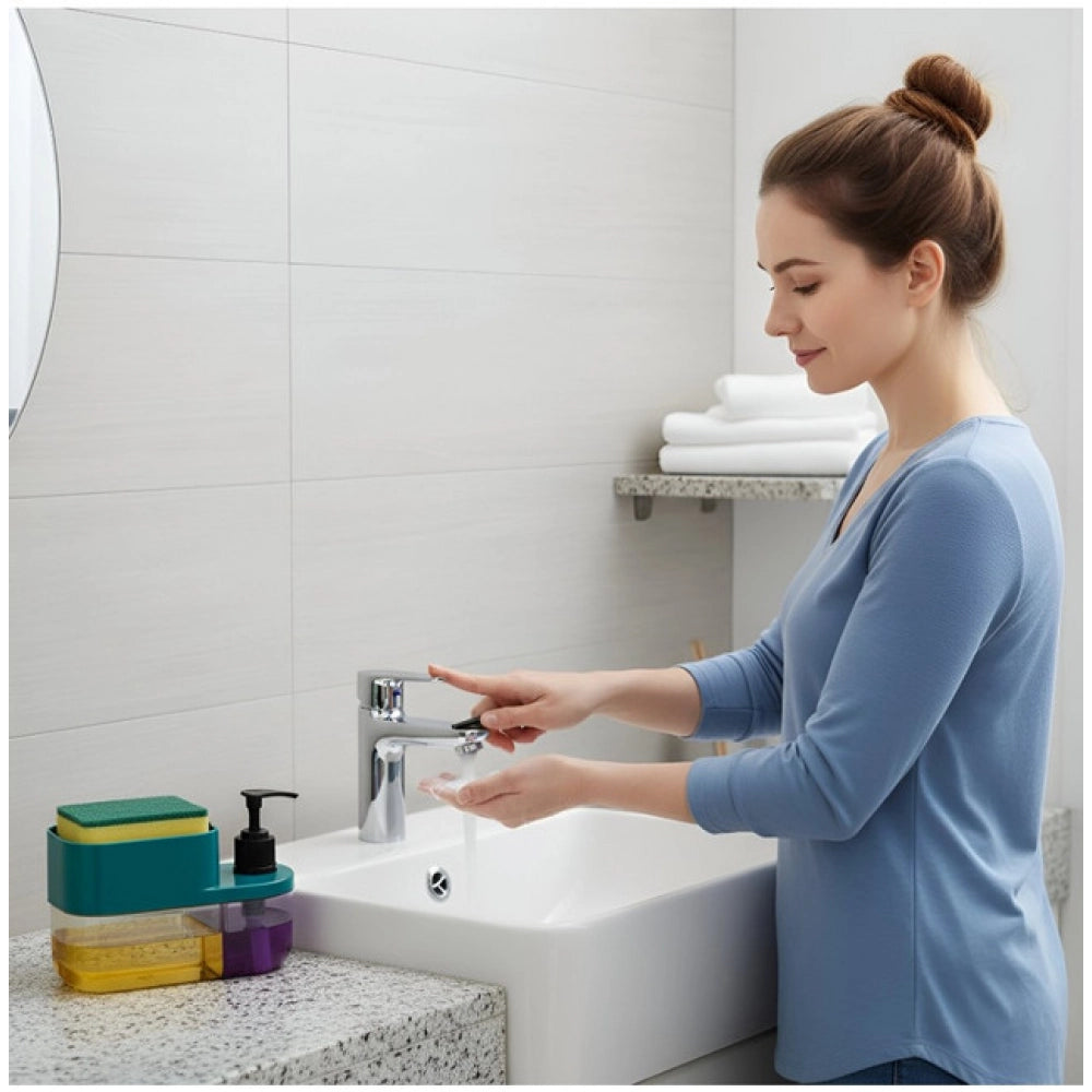 Generic Plastic 3-in-1 Liquid Soap Dispenser with Sponge Soap Holder (Multicolor)