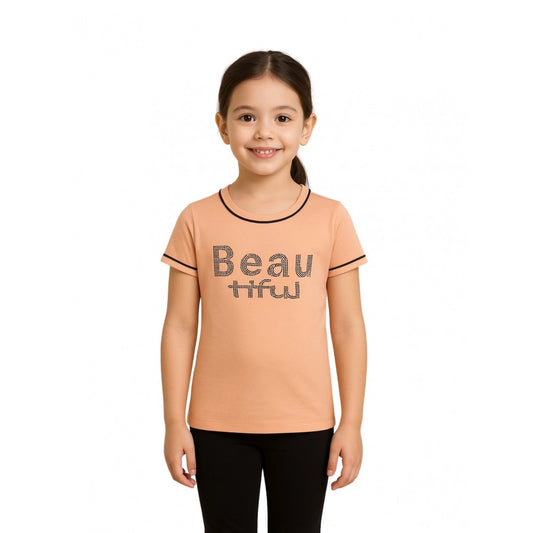 Generic Girl's Cotton Printeded Round Neck T-Shirt (Sandal Beach)