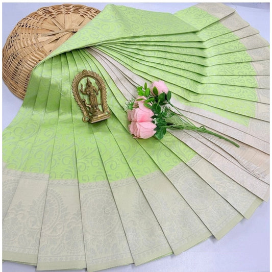 Generic Women's Soft Silk Printed Saree With Unstitched Blouse 5.5Mtr (Pista Green)