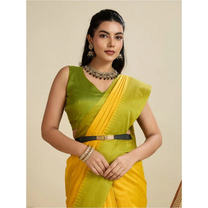 Generic Women's Raw_Silk Woven Saree With Unstitched Blouse 5.5Mtr (Yellow)