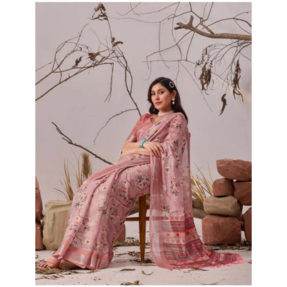 Generic Women's Faux_Linen Printed Saree With Unstitched Blouse 5.5Mtr (Mauve)