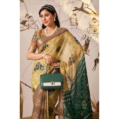 Generic Women's Faux_Linen Printed Saree With Unstitched Blouse 5.5Mtr (Mustard)