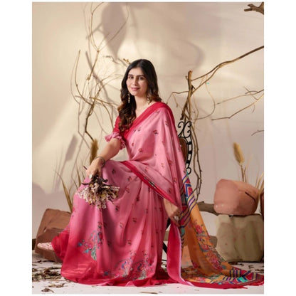 Generic Women's Georgette Printed Saree With Unstitched Blouse 5.5Mtr (Light_Pink)