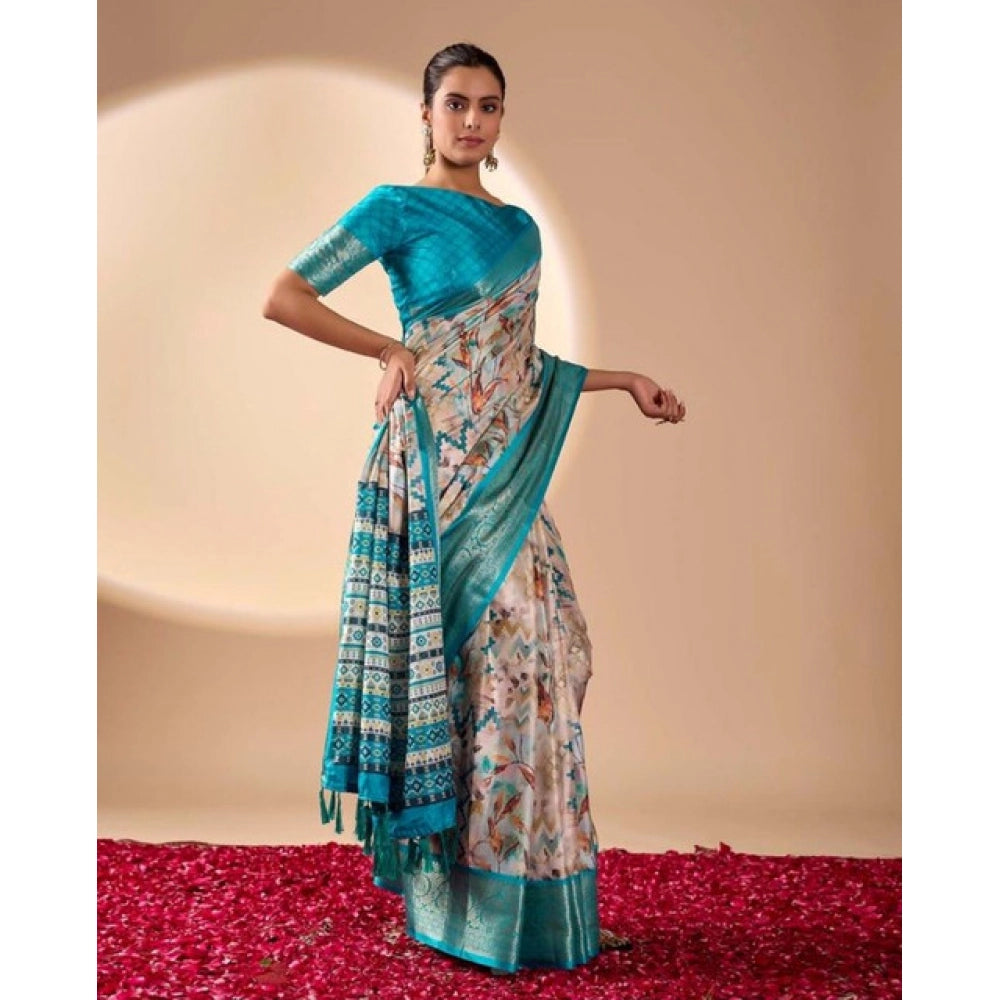 Generic Women's Faux_Silk Printed Saree With Unstitched Blouse 5.5Mtr (Beige)