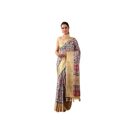 Generic Women's Faux_Banarasi_Silk Printed Saree With Unstitched Blouse 5.5Mtr (Multicolor)