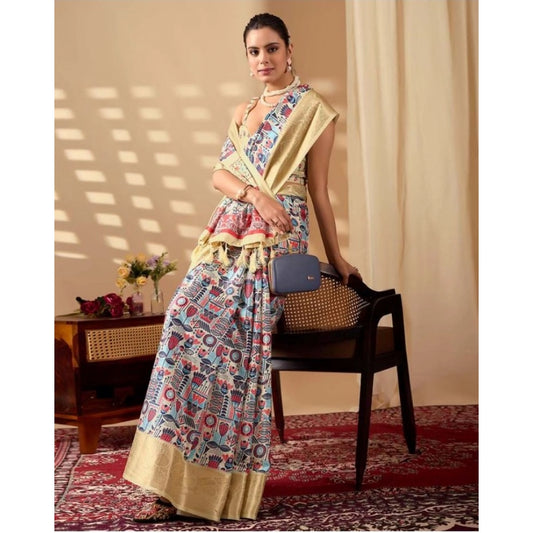 Generic Women's Faux_Banarasi_Silk Printed Saree With Unstitched Blouse 5.5Mtr (Multicolor)