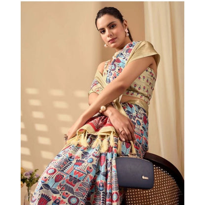 Generic Women's Faux_Banarasi_Silk Printed Saree With Unstitched Blouse 5.5Mtr (Multicolor)