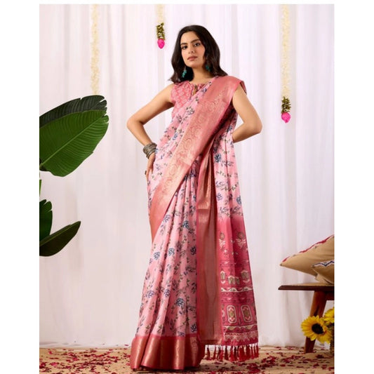 Generic Women's Faux_Banarasi_Silk Printed Saree With Unstitched Blouse 5.5Mtr (Light_Pink)