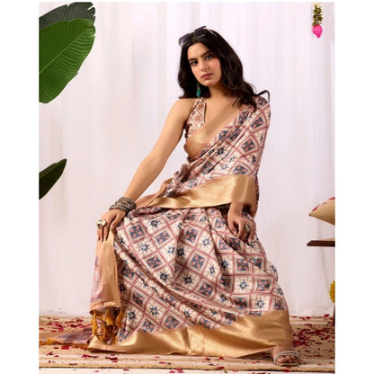 Generic Women's Faux_Silk Printed Saree With Unstitched Blouse 5.5Mtr (Multicolor)