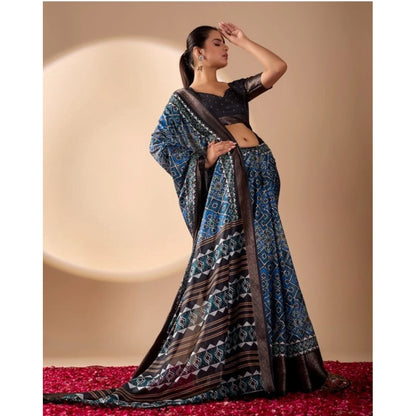 Generic Women's Faux_Art_Silk Printed Saree With Unstitched Blouse 5.5Mtr (Blue)