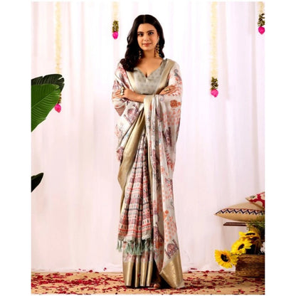 Generic Women's Faux_Silk Printed Saree With Unstitched Blouse 5.5Mtr (Grey)