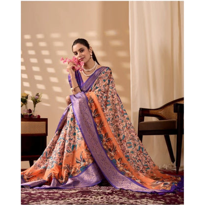 Generic Women's Faux_Silk Printed Saree With Unstitched Blouse 5.5Mtr (Orange)