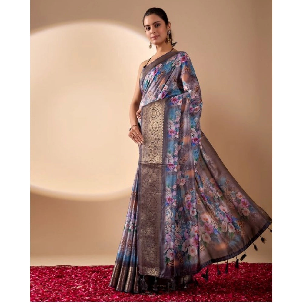 Generic Women's Faux_Silk Printed Saree With Unstitched Blouse 5.5Mtr (Grey)