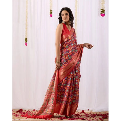 Generic Women's Faux_Patola Woven Saree With Unstitched Blouse 5.5Mtr (Red)