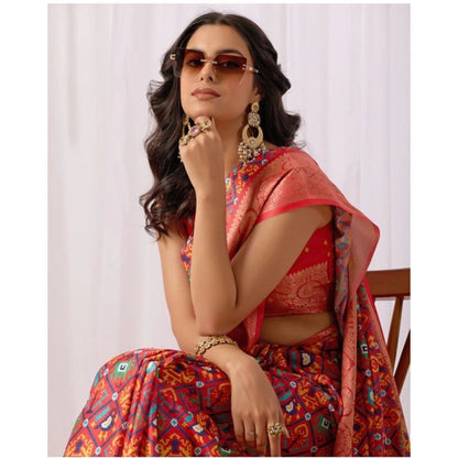 Generic Women's Faux_Patola Woven Saree With Unstitched Blouse 5.5Mtr (Red)