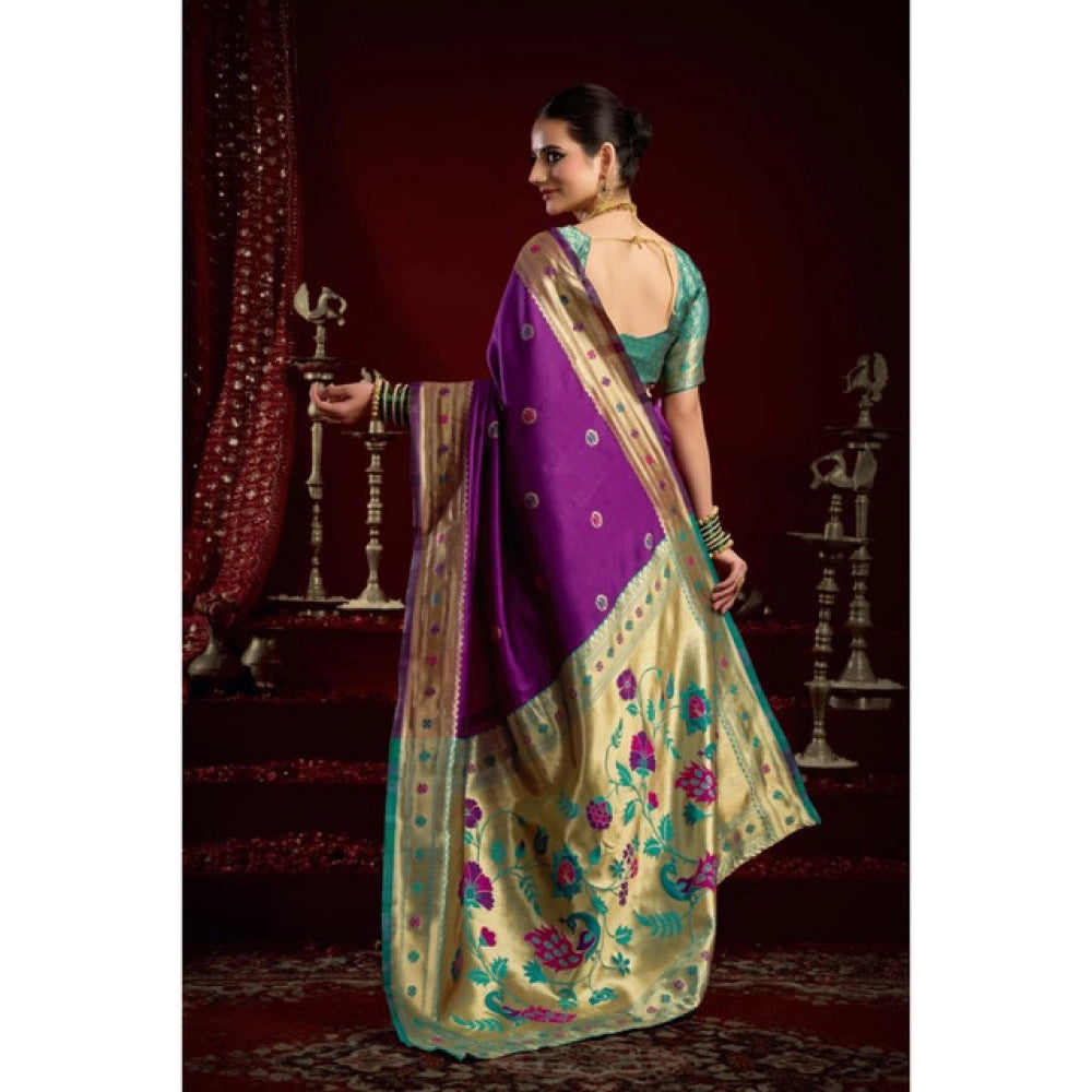 Generic Women's Silk Blend Woven Saree With Unstitched Blouse 5.5 Mtr (Purple)