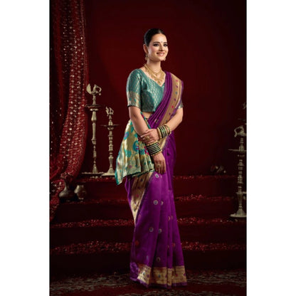 Generic Women's Silk Blend Woven Saree With Unstitched Blouse 5.5 Mtr (Purple)