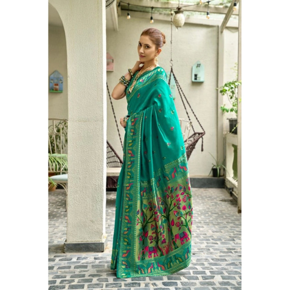 Generic Women's Silk Blend Woven Saree With Unstitched Blouse 5.5 Mtr (Green)