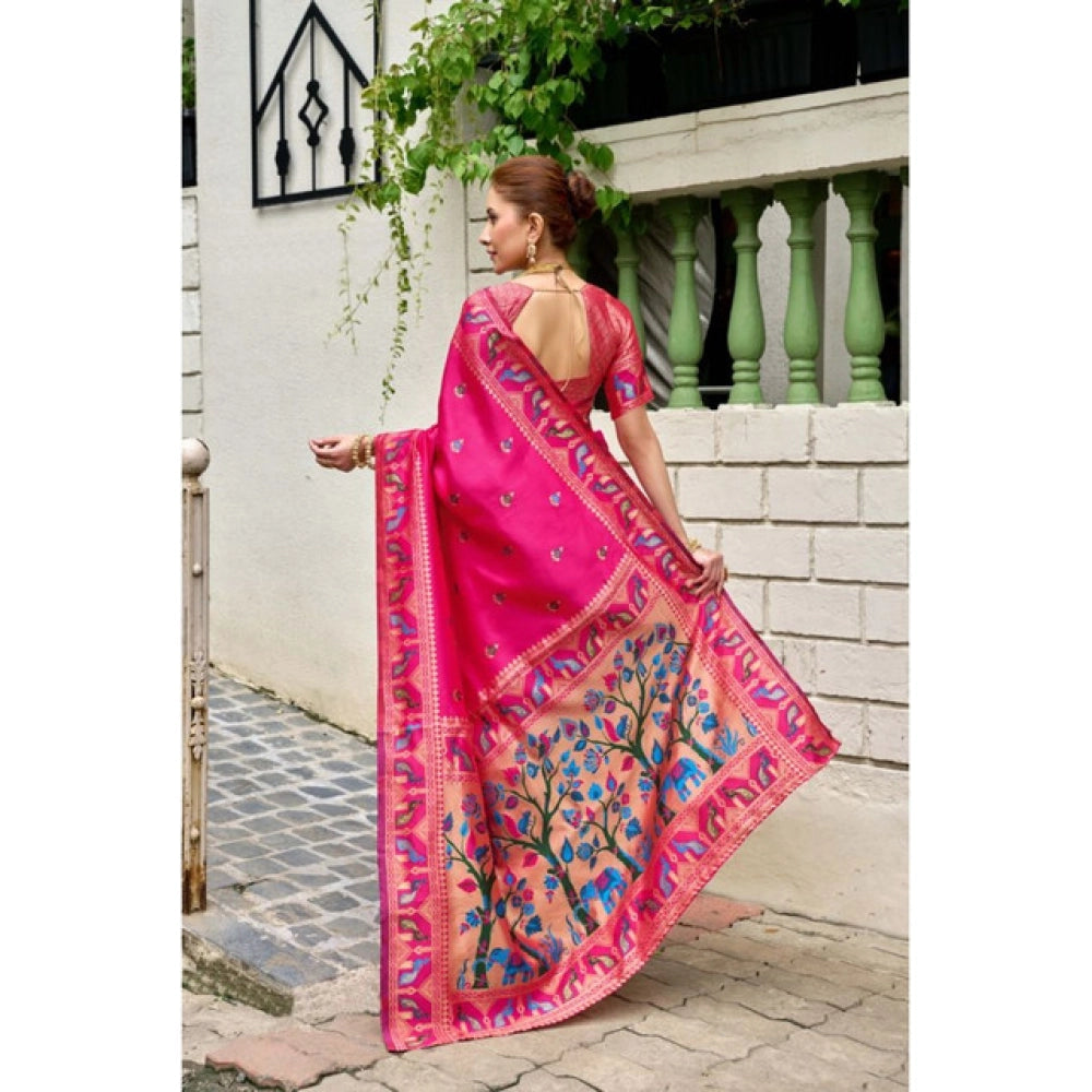 Generic Women's Silk Blend Woven Saree With Unstitched Blouse 5.5 Mtr (Pink)