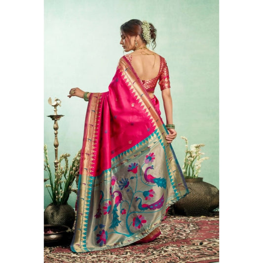 Generic Women's Silk Blend Woven Saree With Unstitched Blouse 5.5 Mtr (Pink)