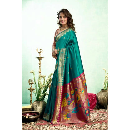Generic Women's Silk Blend Woven Saree With Unstitched Blouse 5.5 Mtr (Green)
