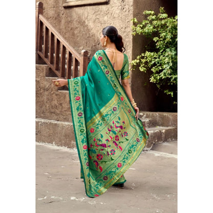 Generic Women's Silk Blend Woven Saree With Unstitched Blouse 5.5 Mtr (Green)