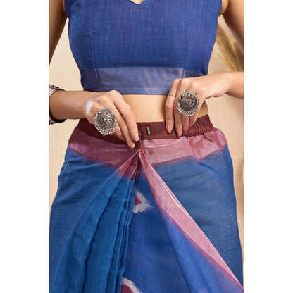 Generic Women's Linen Cotton Printed Ready To Wear Saree With Unstitched Blouse 5.5 Mtr (Blue)