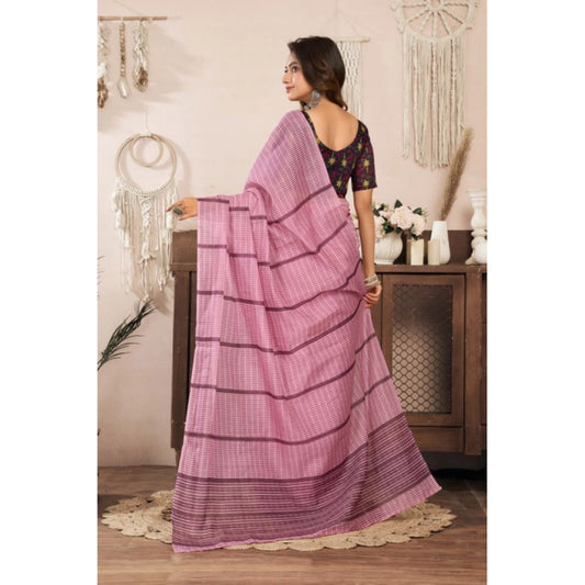 Generic Women's Linen Cotton Printed Ready To Wear Saree With Unstitched Blouse 5.5 Mtr (Light_Pink)