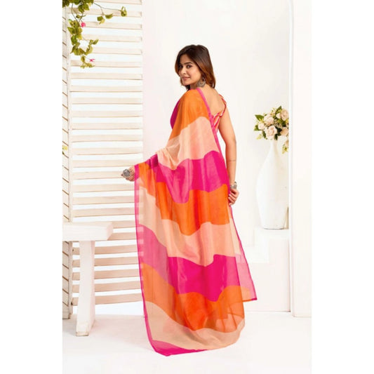 Generic Women's Linen Cotton Printed Ready To Wear Saree With Unstitched Blouse 5.5 Mtr (Multicolor)