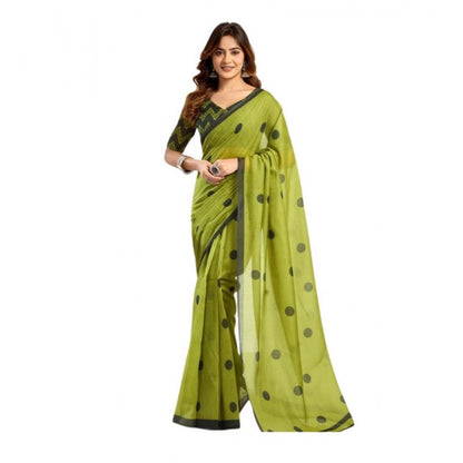 Generic Women's Linen Cotton Printed Ready To Wear Saree With Unstitched Blouse 5.5 Mtr (Green)