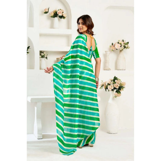 Generic Women's Linen Cotton Printed Ready To Wear Saree With Unstitched Blouse 5.5 Mtr (Green)