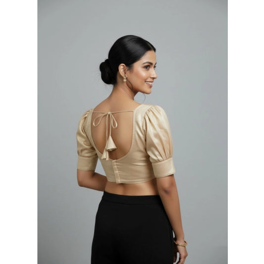 Generic Women's Erode Silk V Neck Padded Blouse (Beige, 38 Ready Size (Self-Alterable 36–40)