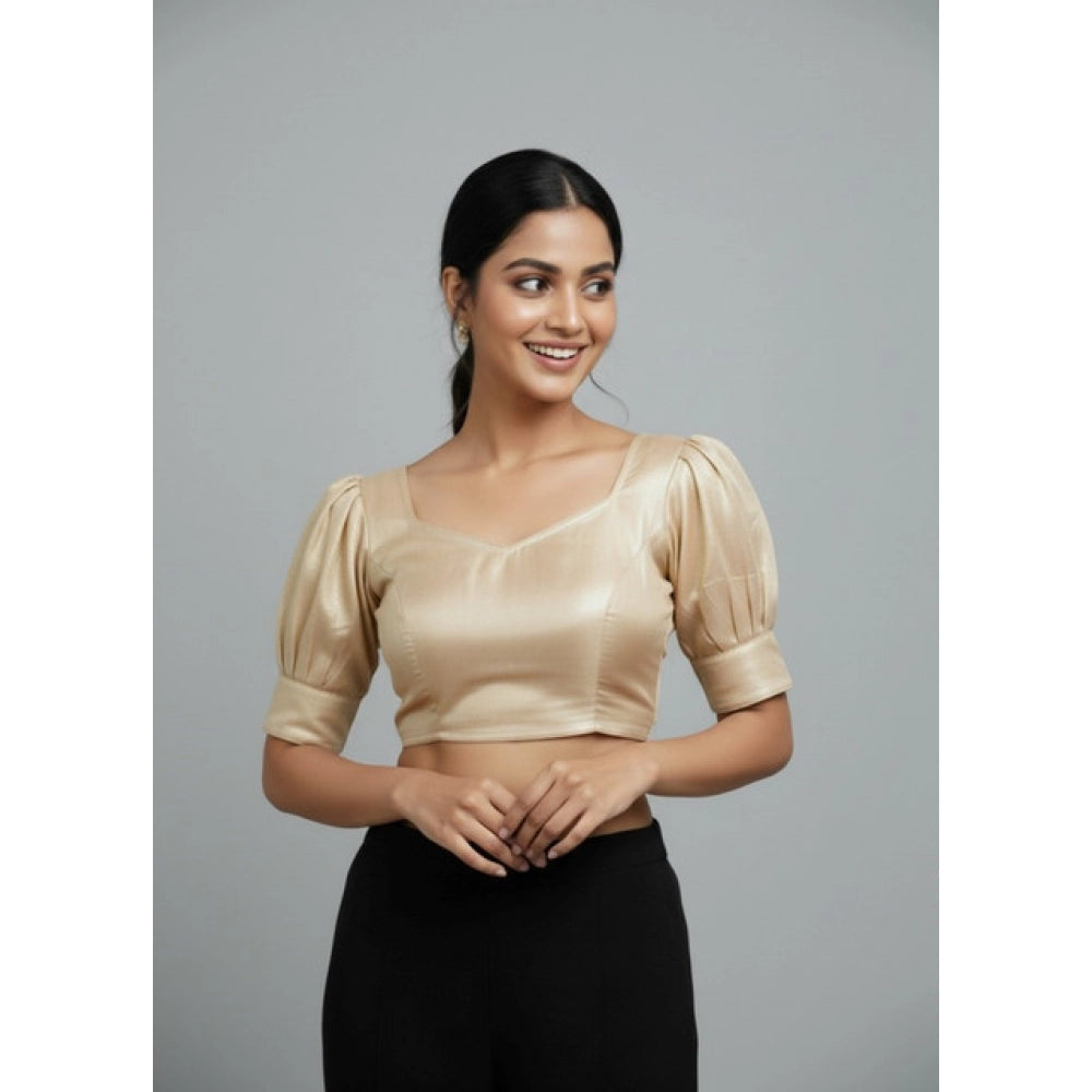 Generic Women's Erode Silk V Neck Padded Blouse (Beige, 38 Ready Size (Self-Alterable 36–40)