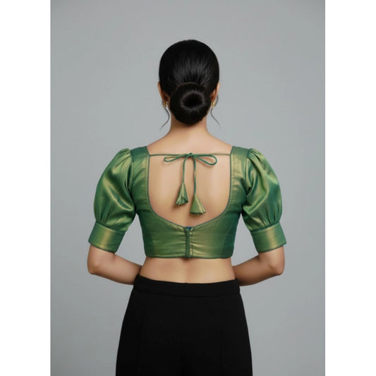 Generic Women's Erode Silk V Neck Padded Blouse (Green, 38 Ready Size (Self-Alterable 36–40)