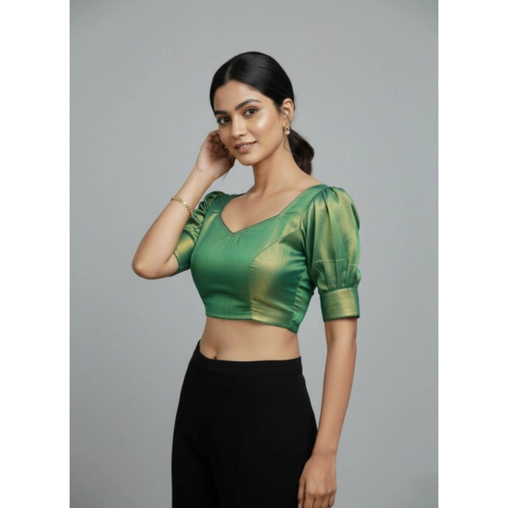Generic Women's Erode Silk V Neck Padded Blouse (Green, 38 Ready Size (Self-Alterable 36–40)