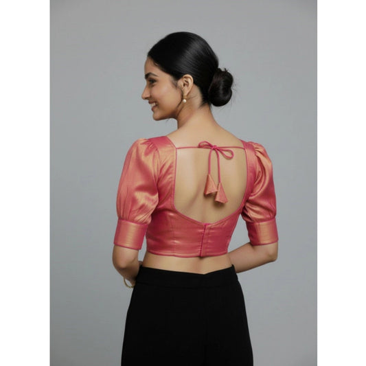 Generic Women's Erode Silk V Neck Padded Blouse (Pink, 38 Ready Size (Self-Alterable 36–40)